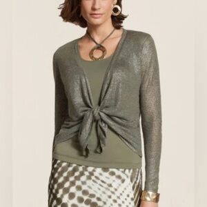 Chicos Foil Drape Alyssa Cardigan Open Front Metallic Purple Lavender Size XL